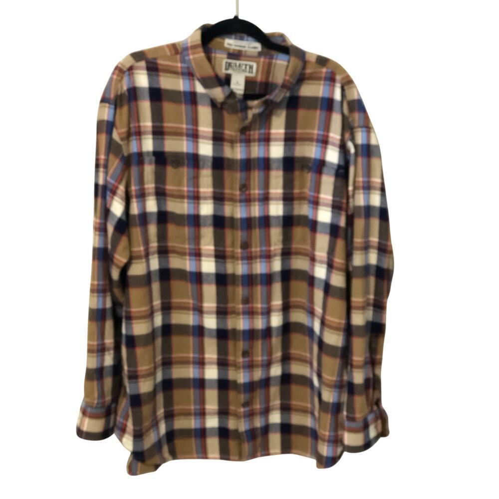 Plaid Duluth Trading Free Swingin Flannel Shirt Mens Size XL Dark Camel Vintage